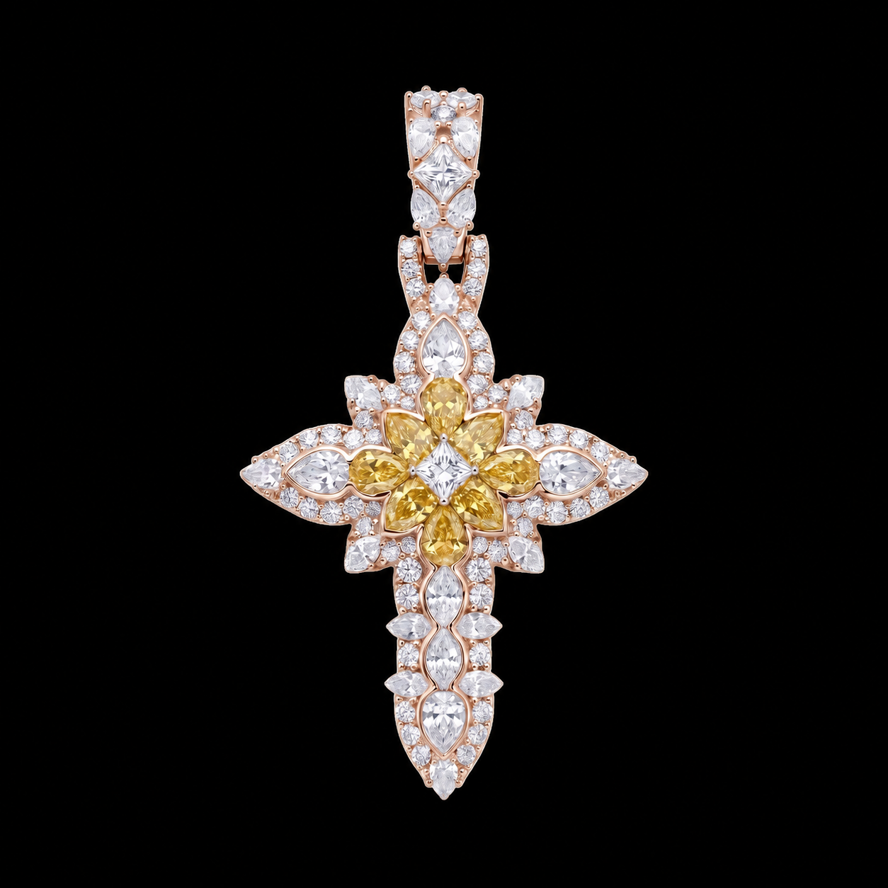 Golden Bloom Cross Pendant