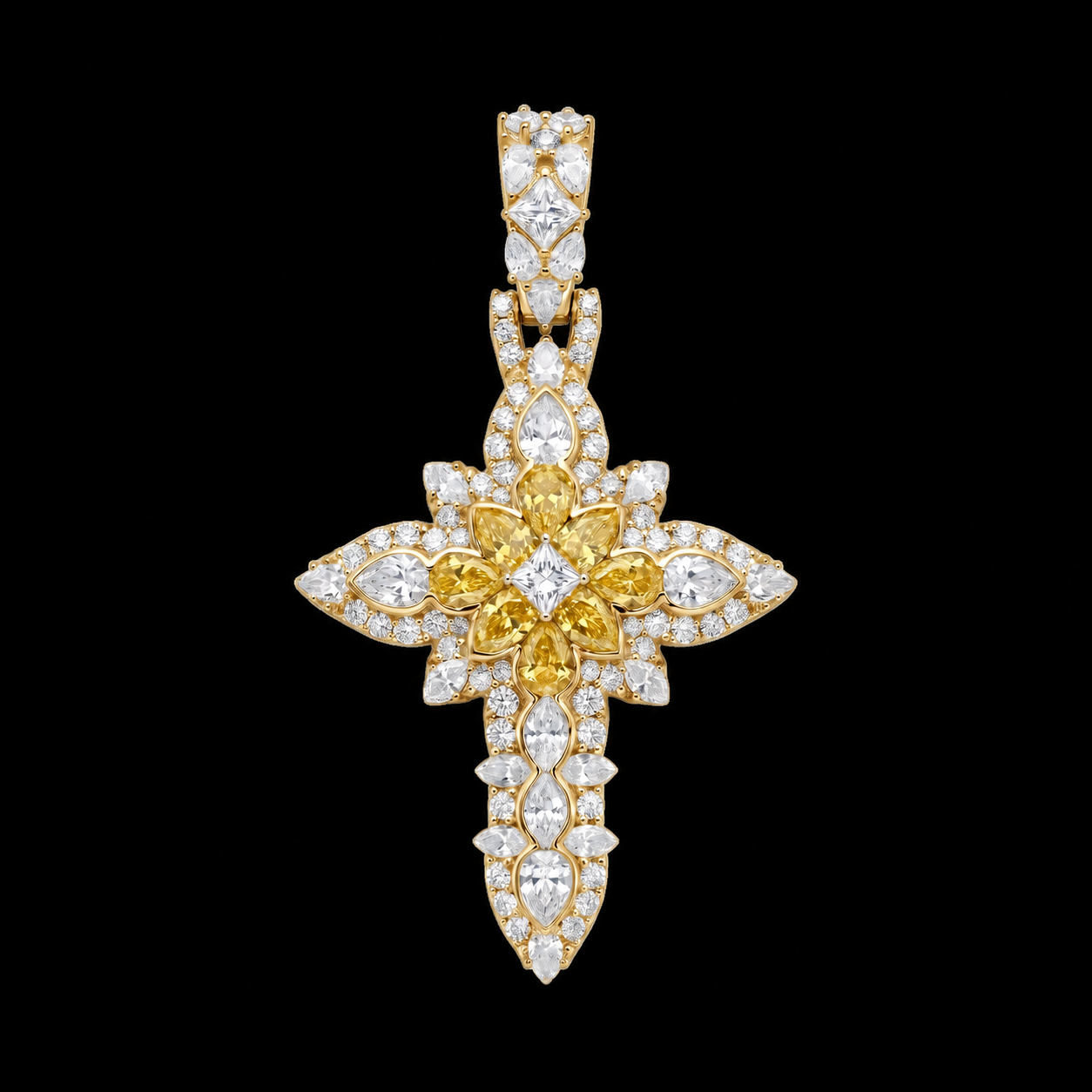 Golden Bloom Cross Pendant