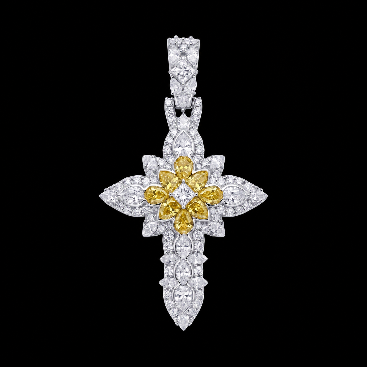 Golden Bloom Cross Pendant