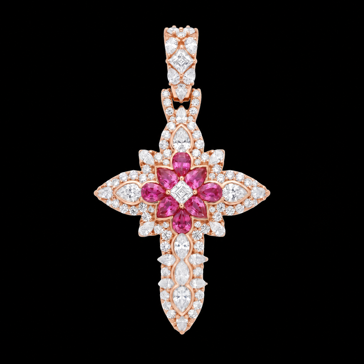 Ruby Bloom Cross Pendant