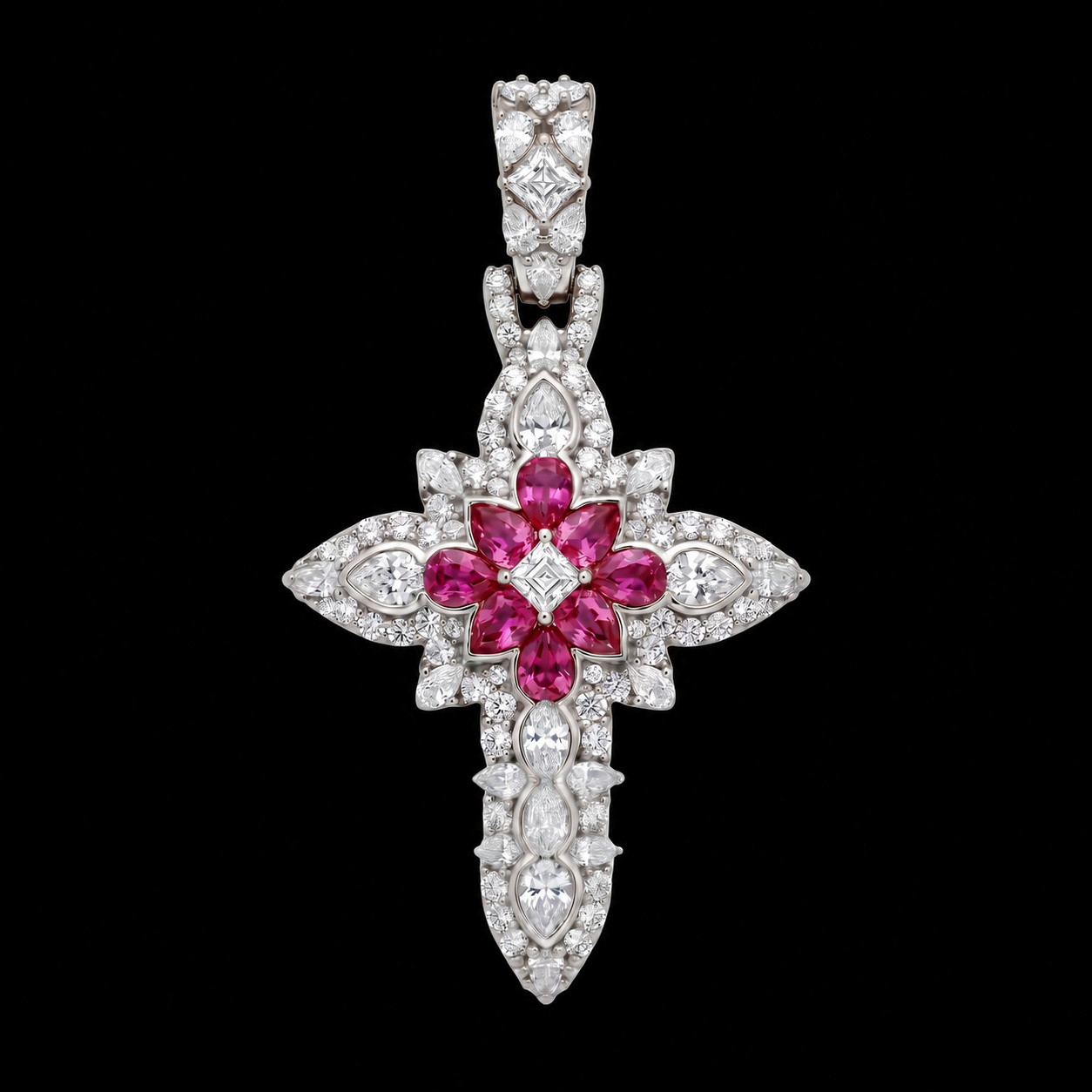 Ruby Bloom Cross Pendant