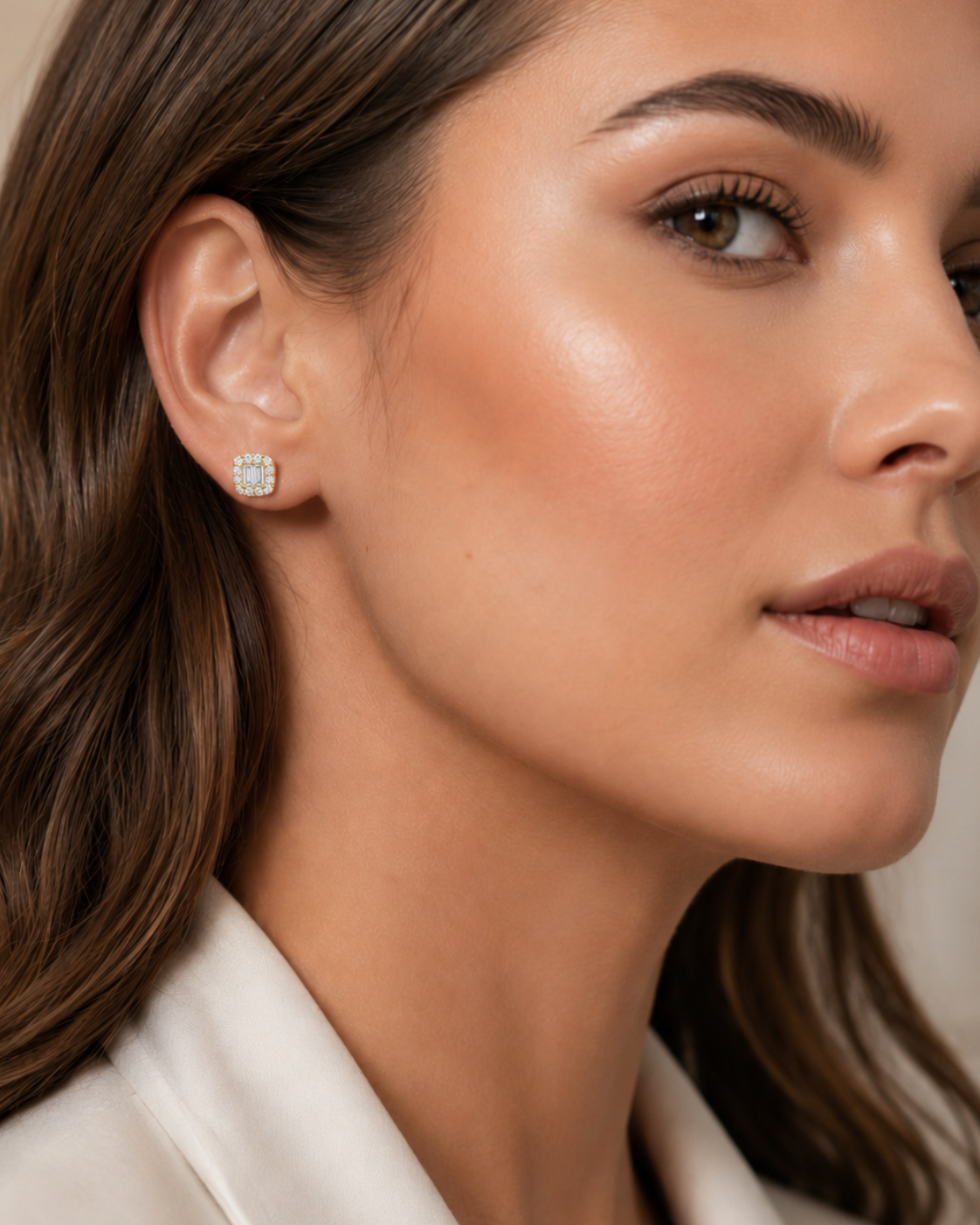 Double Baguette Halo Studs